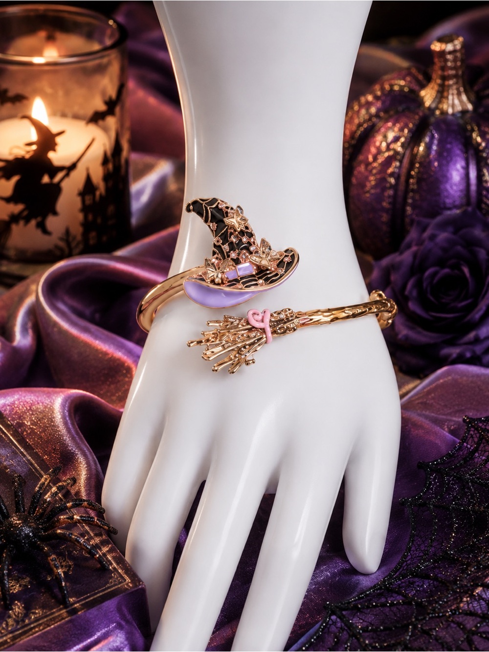 Authentic Betsey Johnson New Release Witch Hat and Broom Hinged Bracelet NWT 🧡🖤 - Picture 3 of 6